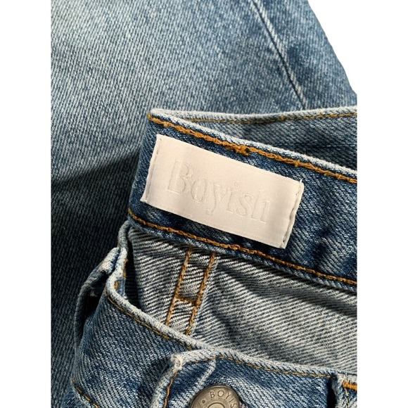 Boyish By Her Women Light Blue Mid Rise Billy Distressed Straight Jeans Size 27 - Picture 11 of 13